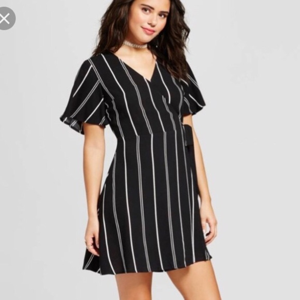 Black and White Striped Wrap Dress